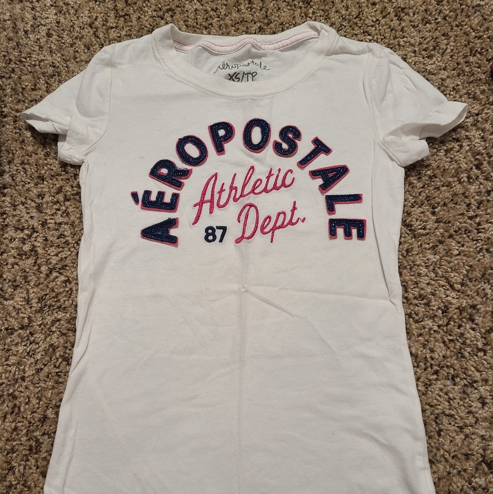 White, Navy, and dark Pink Logo Aero tee